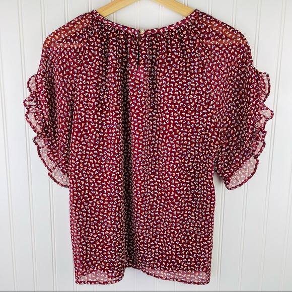 Madewell Memento Ruffle Sleeve Mauve Floral Top Size Small #M1730 - Picture 4 of 9